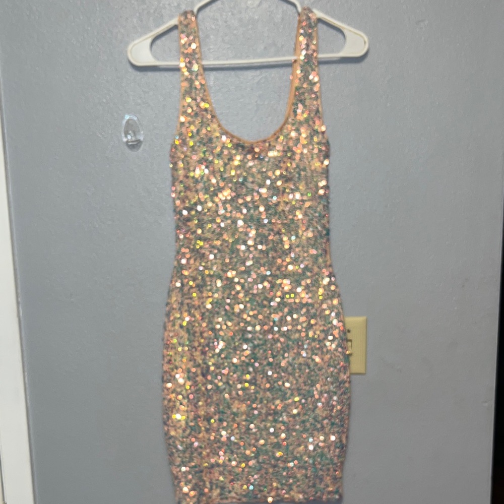 Fashion Nova Iridescent Sequin High-Low Dress